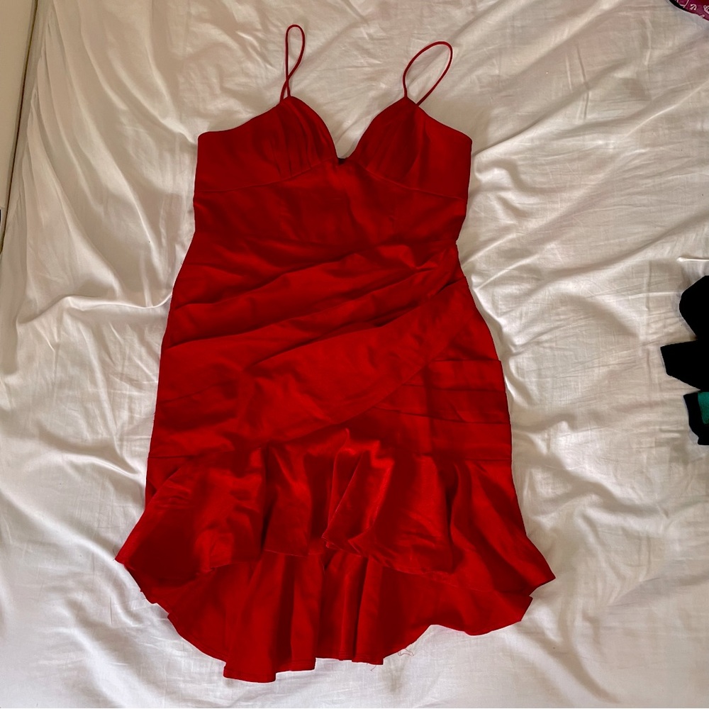 LULUS HERE COMES THE SUN RED HIGH LOW COCKTAIL DRESS